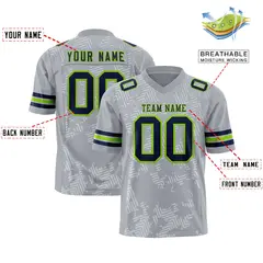 Gray Navy-Neon Green Graffiti Line Authentic Football Jersey 2