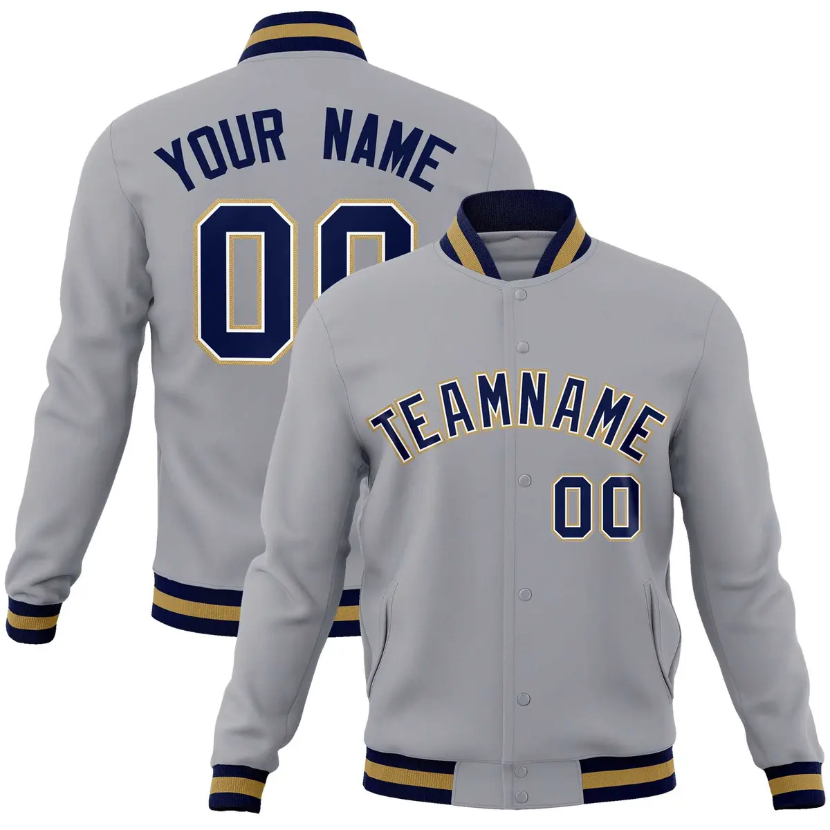 Gray Navy-Old Gold Varsity Full-Snap Letterman Jacket