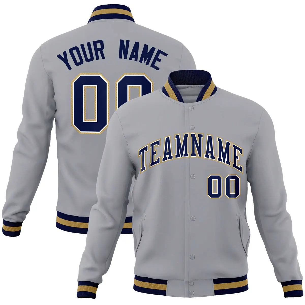 Gray Navy-Old Gold Varsity Full-Snap Letterman Jacket