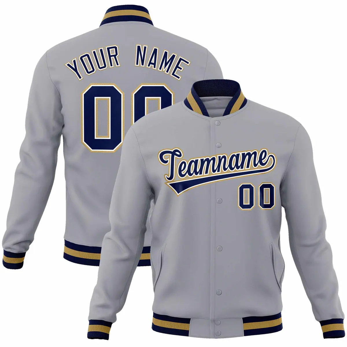 Gray Navy-Old Gold Varsity Full-Snap Letterman Jacket