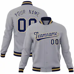 Gray Navy-Old Gold Varsity Full-Snap Letterman Jacket