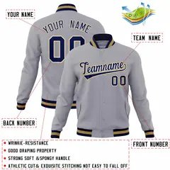 Gray Navy-Old Gold Varsity Full-Snap Letterman Jacket 4