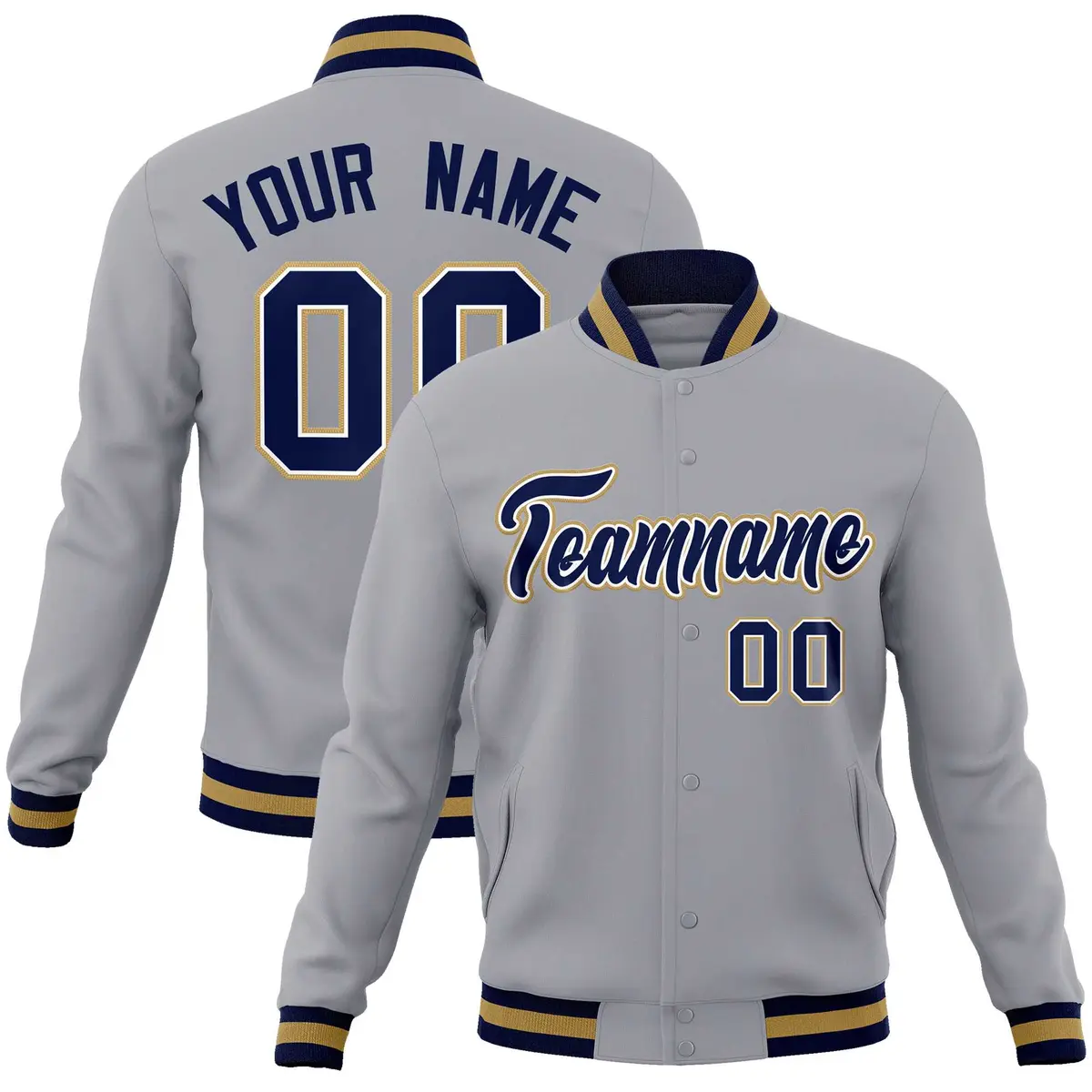 Gray Navy-Old Gold Varsity Full-Snap Letterman Jacket