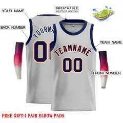 Gray Navy-Orange Classic Casual Basketball Jersey 2