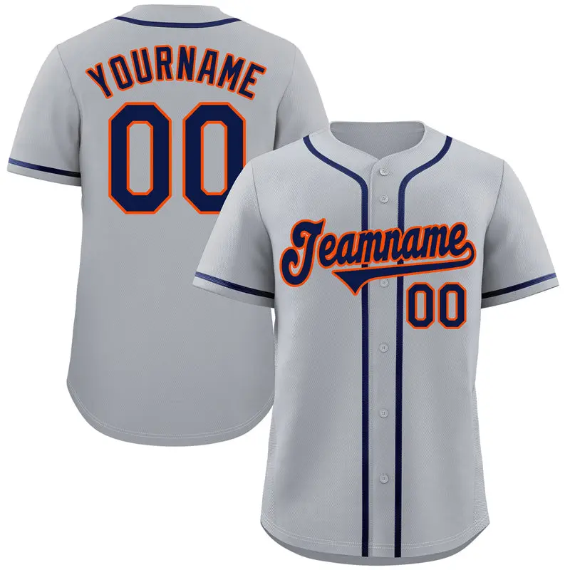 Gray Navy-Orange Classic Style Baseball Jersey