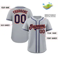 Gray Navy-Orange Classic Style Baseball Jersey 2