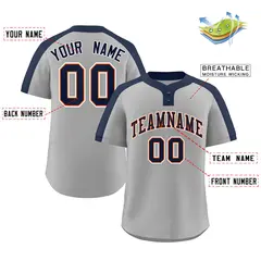Gray Navy-Orange Classic Style Two-Button Softball Jersey 2