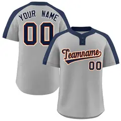 Gray Navy-Orange Classic Style Two-Button Softball Jersey 1