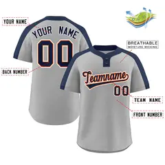 Gray Navy-Orange Classic Style Two-Button Softball Jersey 2