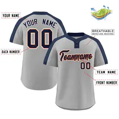 Gray Navy-Orange Classic Style Two-Button Softball Jersey 2