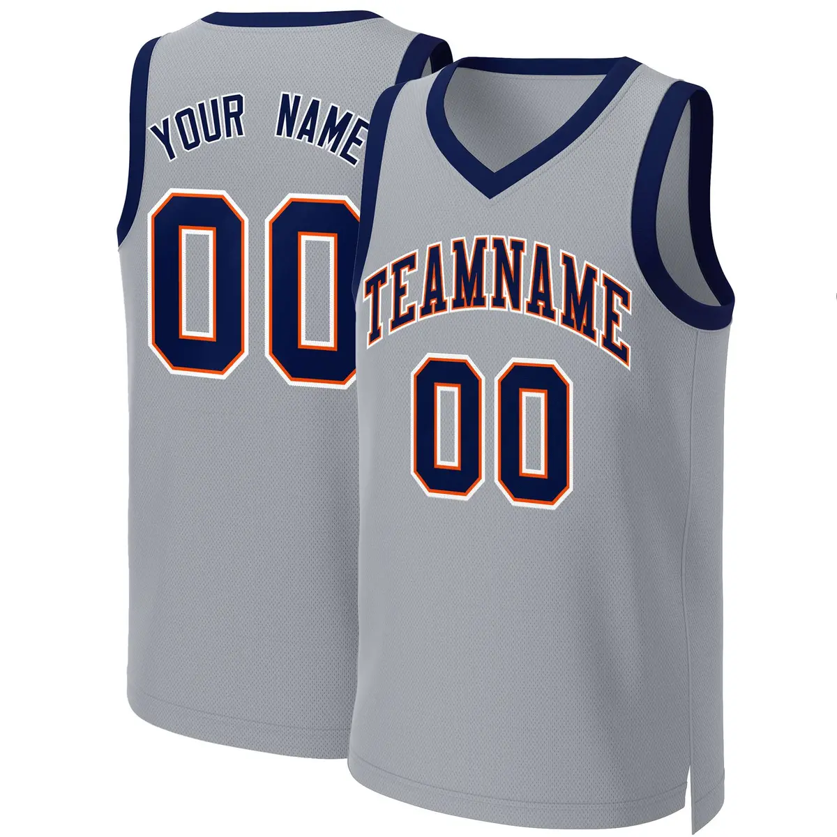 Gray Navy-Orange Classic Team Basketball Jersey