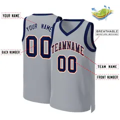 Gray Navy-Orange Classic Team Basketball Jersey 2