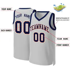 Gray Navy-Orange Classic Team Basketball Jersey 2