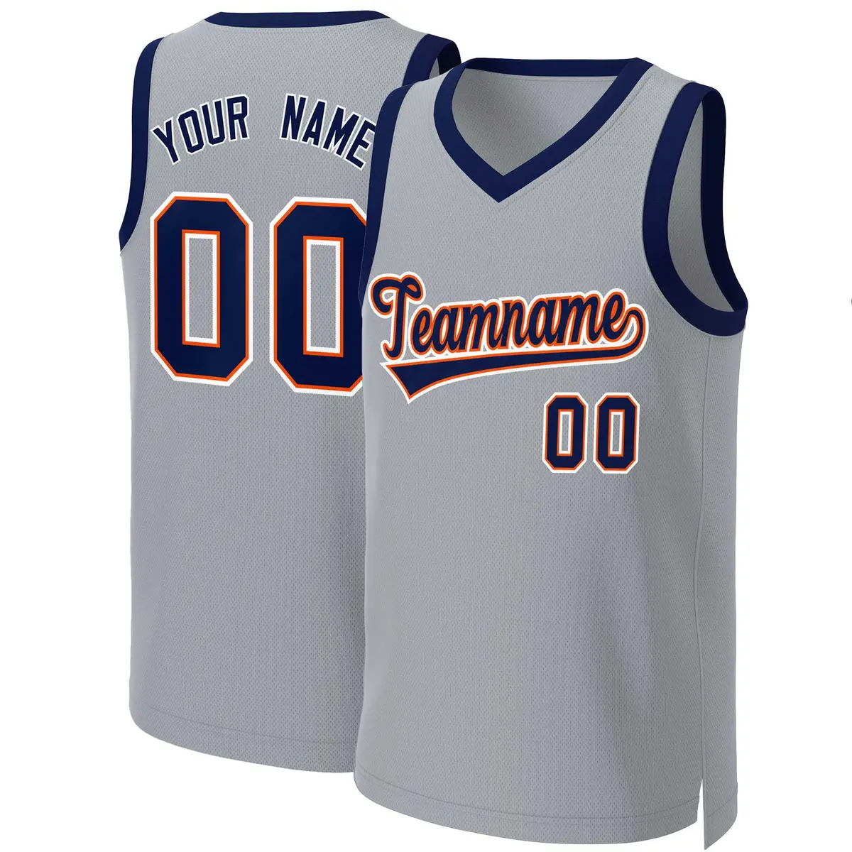 Gray Navy-Orange Classic Team Basketball Jersey