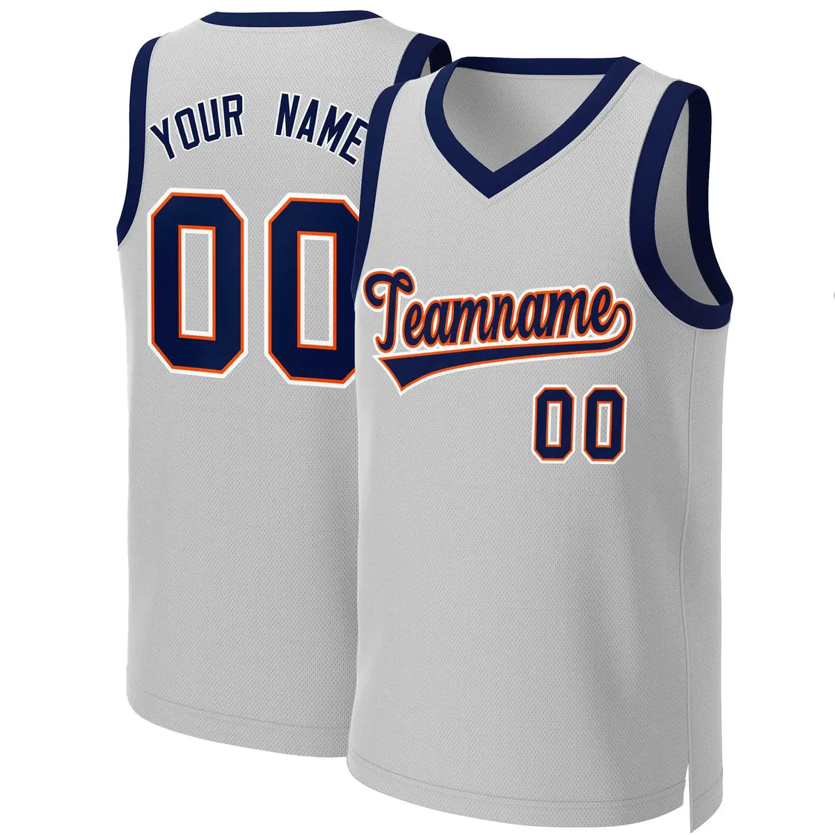 Gray Navy-Orange Classic Team Basketball Jersey