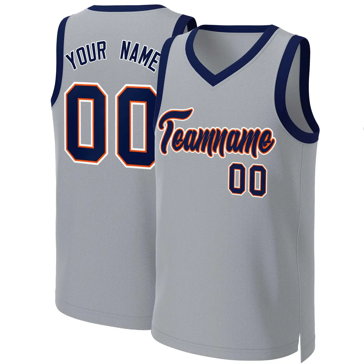 Gray Navy-Orange Classic Team Basketball Jersey