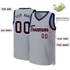 Gray Navy-Orange Classic Team Basketball Jersey 2