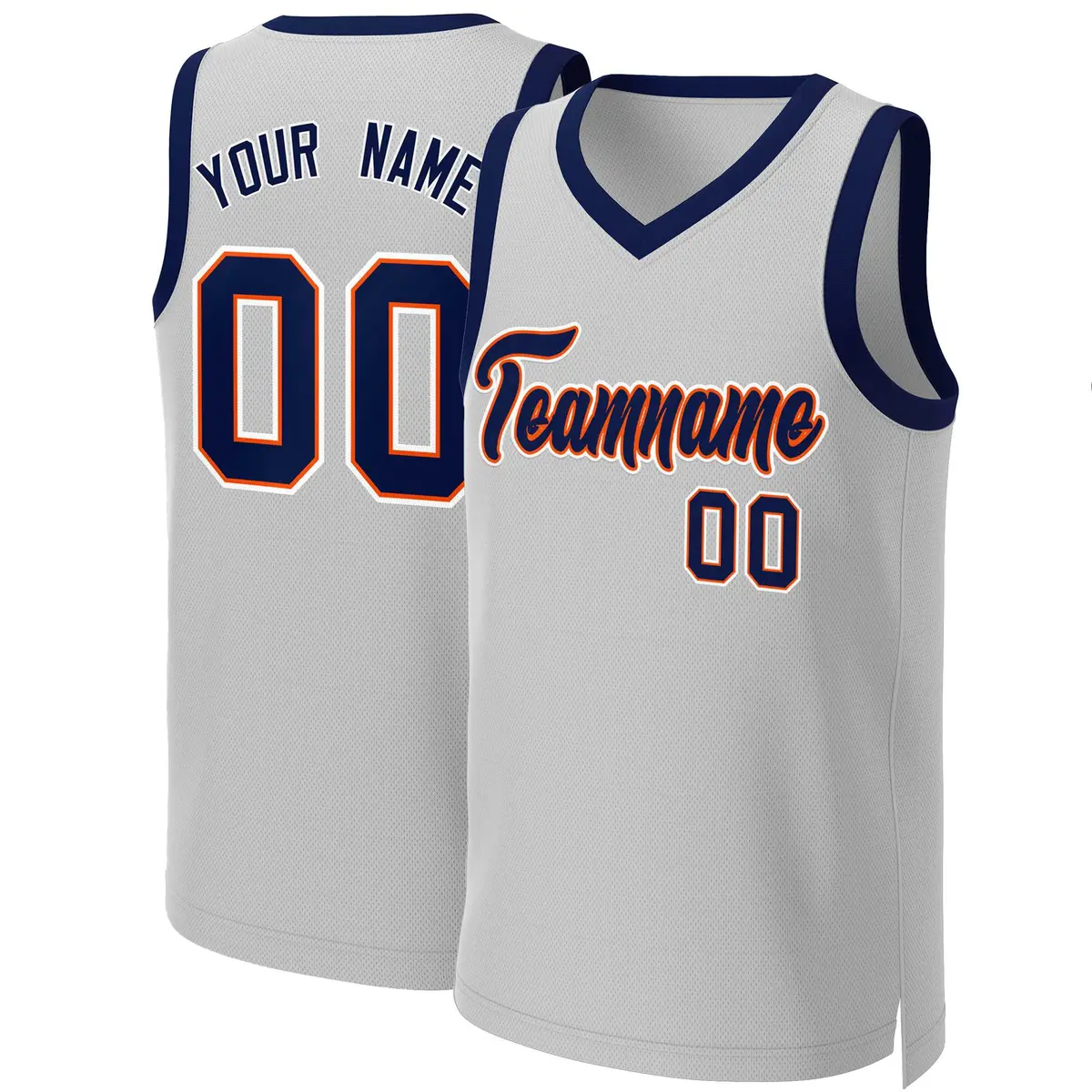 Gray Navy-Orange Classic Team Basketball Jersey