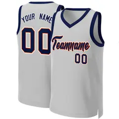 Gray Navy-Orange Classic Team Basketball Jersey 1