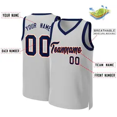 Gray Navy-Orange Classic Team Basketball Jersey 2