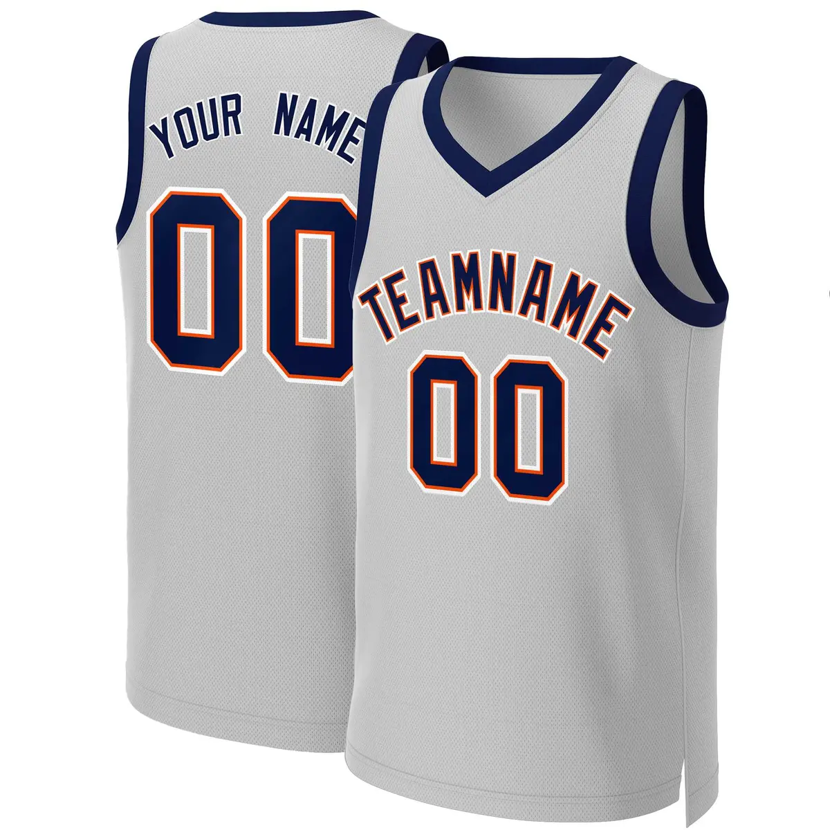 Gray Navy-Orange Classic Team Basketball Jersey