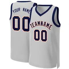 Gray Navy-Orange Classic Team Basketball Jersey 1