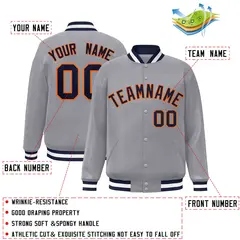 Gray Navy-Orange Classic Varsity Full-Snap Letterman Jacket 2