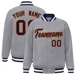 Gray Navy-Orange Classic Varsity Full-Snap Letterman Jacket 1