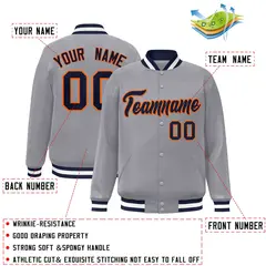 Gray Navy-Orange Classic Varsity Full-Snap Letterman Jacket 2