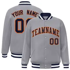 Gray Navy-Orange Classic Varsity Full-Snap Letterman Jacket 1