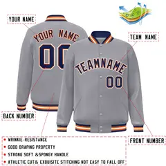 Gray Navy-Orange Classic Varsity Full-Snap Letterman Jacket 2