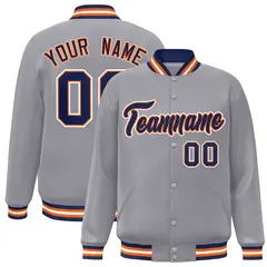 Gray Navy-Orange Classic Varsity Full-Snap Letterman Jacket