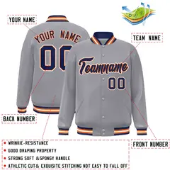 Gray Navy-Orange Classic Varsity Full-Snap Letterman Jacket 2
