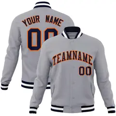 Gray Navy-Orange Classic Varsity Full-Snap Letterman Jacket