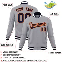 Gray Navy-Orange Classic Varsity Full-Snap Letterman Jacket 4