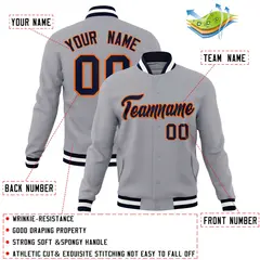 Gray Navy-Orange Classic Varsity Full-Snap Letterman Jacket 4