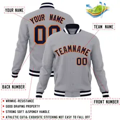 Gray Navy-Orange Classic Varsity Full-Snap Letterman Jacket 4