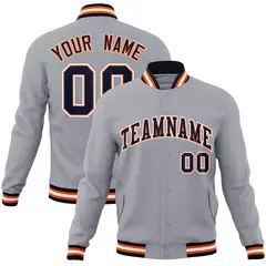 Gray Navy-Orange Classic Varsity Full-Snap Letterman Jacket