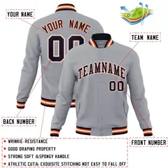 Gray Navy-Orange Classic Varsity Full-Snap Letterman Jacket 4