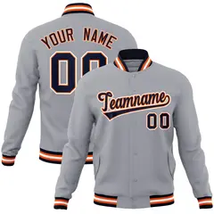 Gray Navy-Orange Classic Varsity Full-Snap Letterman Jacket