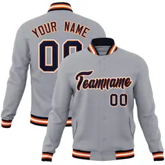 Gray Navy-Orange Classic Varsity Full-Snap Letterman Jacket