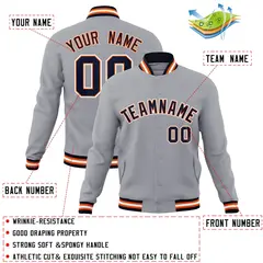 Gray Navy-Orange Classic Varsity Full-Snap Letterman Jacket 4