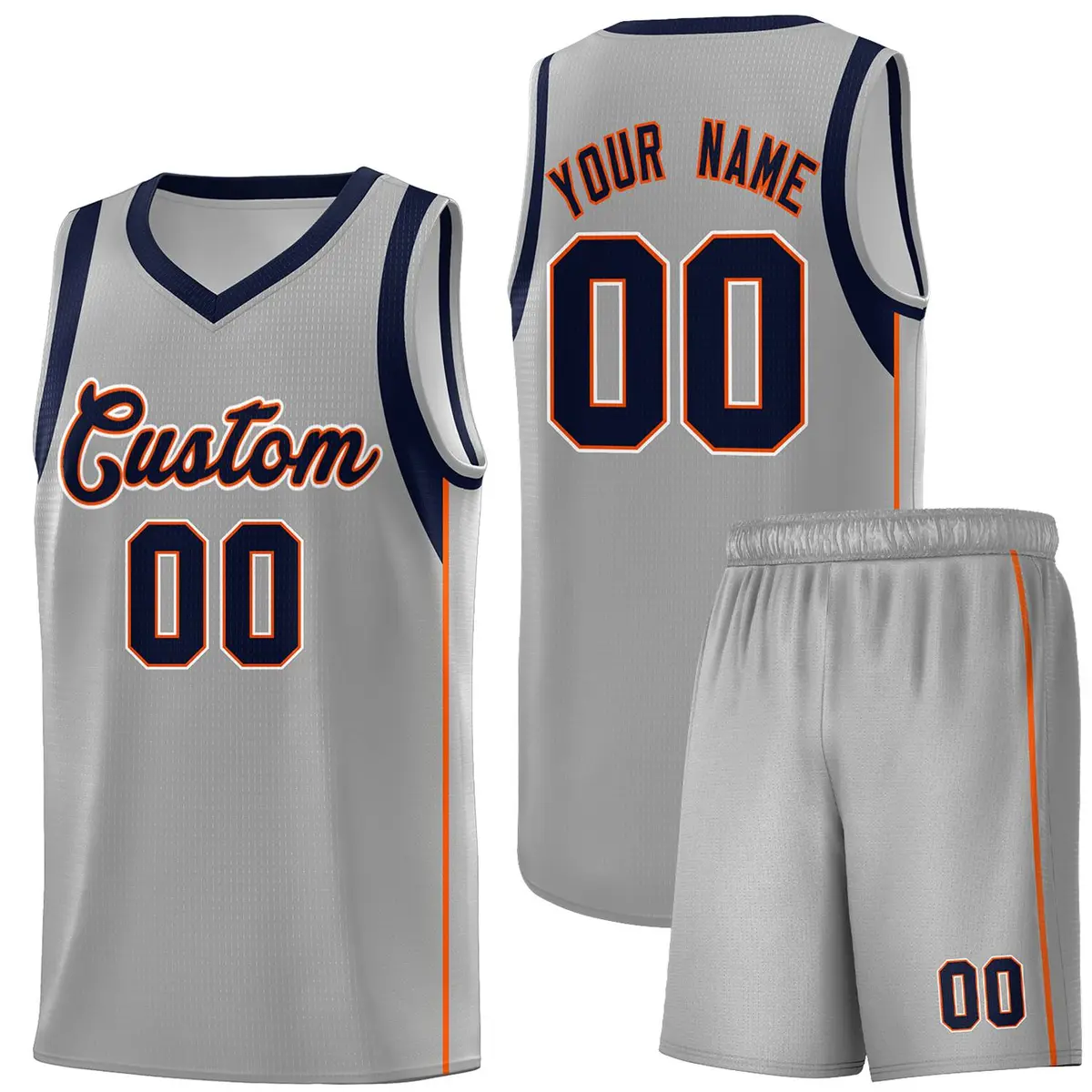 Gray Navy-Orange Sleeve Color Block Basketball Jersey