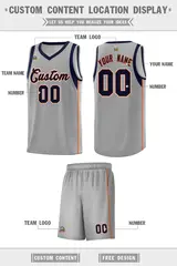 Gray Navy-Orange Sleeve Color Block Basketball Jersey 2