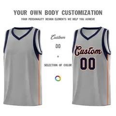 Gray Navy-Orange Sleeve Color Block Basketball Jersey 3
