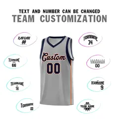 Gray Navy-Orange Sleeve Color Block Basketball Jersey 4