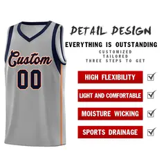 Gray Navy-Orange Sleeve Color Block Basketball Jersey 5