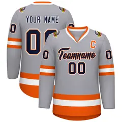 Gray Navy Orange-White Classic Style Hockey Jersey 1