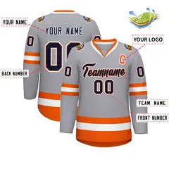 Gray Navy Orange-White Classic Style Hockey Jersey 2