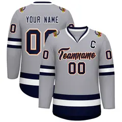 Gray Navy Orange-White Classic Style Hockey Jersey 1